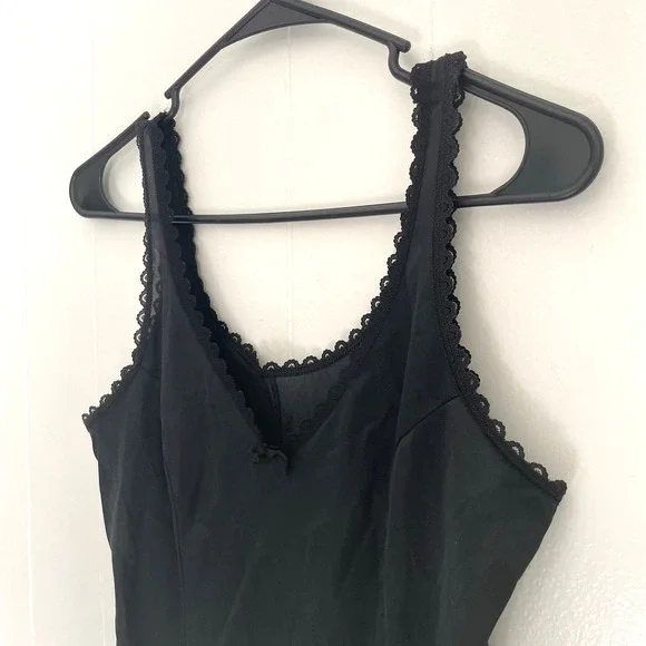 Y2K Sheer Black Nylon Tank Top Lingerie Lace Trim Bow Fairy Grunge Coquette M - Picture 3 of 6